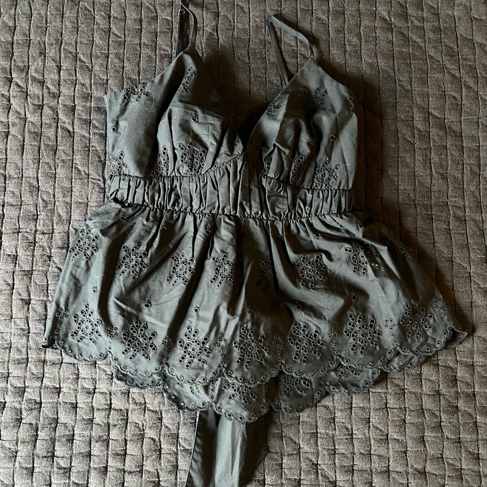 Black Eyelet Peplum Top